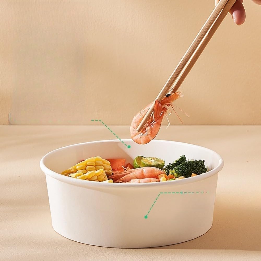 蓋付使い捨てペーパーサラダボウル-カスタム、環境に優しい、クラフト、ホワイト 使い捨てクラフト紙ボウル円形軽食サラダパッケージボウル蓋付き厚手のランチボックステイクアウト（100個入り） (20)