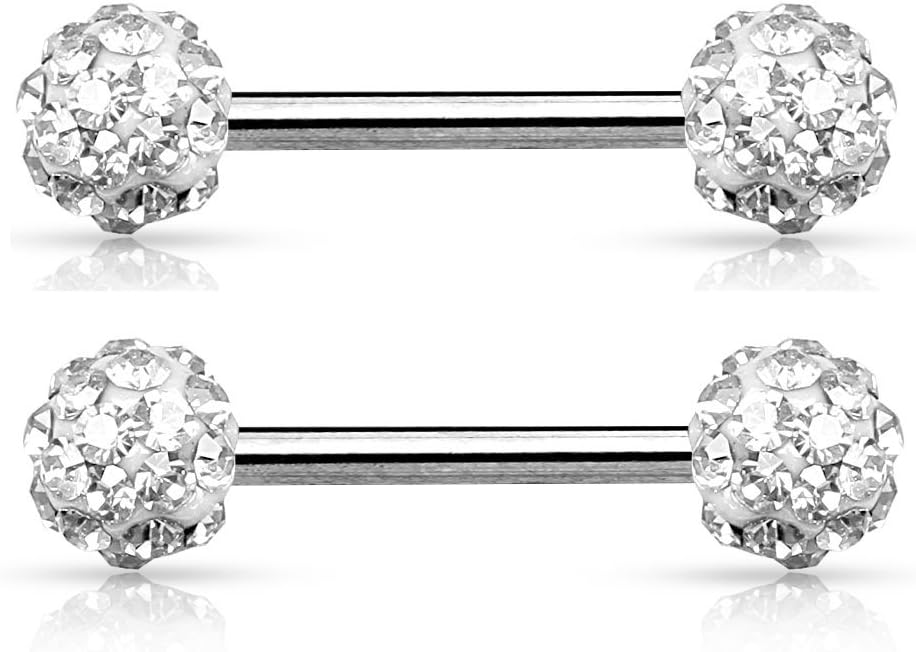 Pierced Owl - 14GA Stainless Steel Crystal Paved Ferido Balls Nipple Barbells, Sold as a Pair