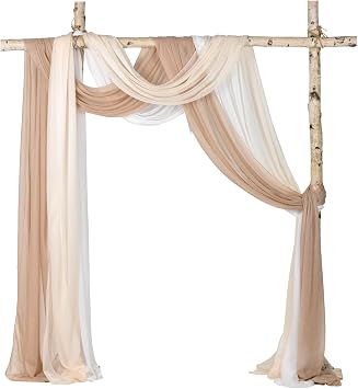 3 Panels Wedding Arch Drapes 30" x 20ft, Chiffon Draping Fabric for Ceremony Arch & Arbor, Sheer Curtains for Reception Party Decor Elegant Neutral