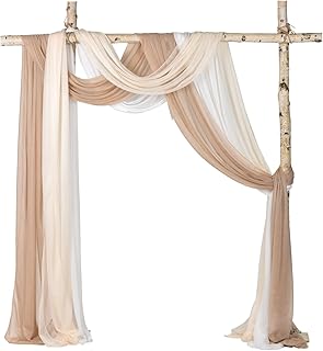Lvydec 3 Panels Wedding Arch Draping Fabric, 30" x 20ft Mixed Color Chiffon Fabric Drapery Sheer Backdrop Curtain for Wedding Ceremony Party Decoration (Elegant Neutral)