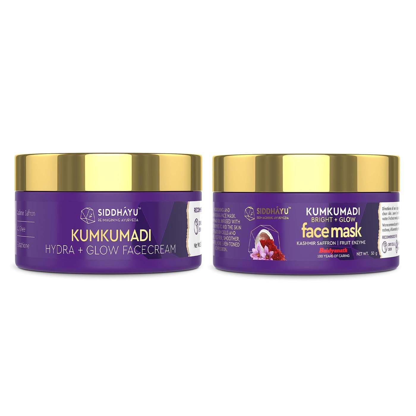 Siddhayu Kumkumadi Face Cream - 50g + Siddhayu Kumkumadi Bright + Glow Face Mask (From the house of Baidyanath) Glowing Skin - 50g - (Pack of 2)