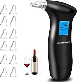 Alkoholtester mit 12 Mundstücken, professionelles Alkoholmessgerät mit digitalem LCD-Display und Halbleitersensor