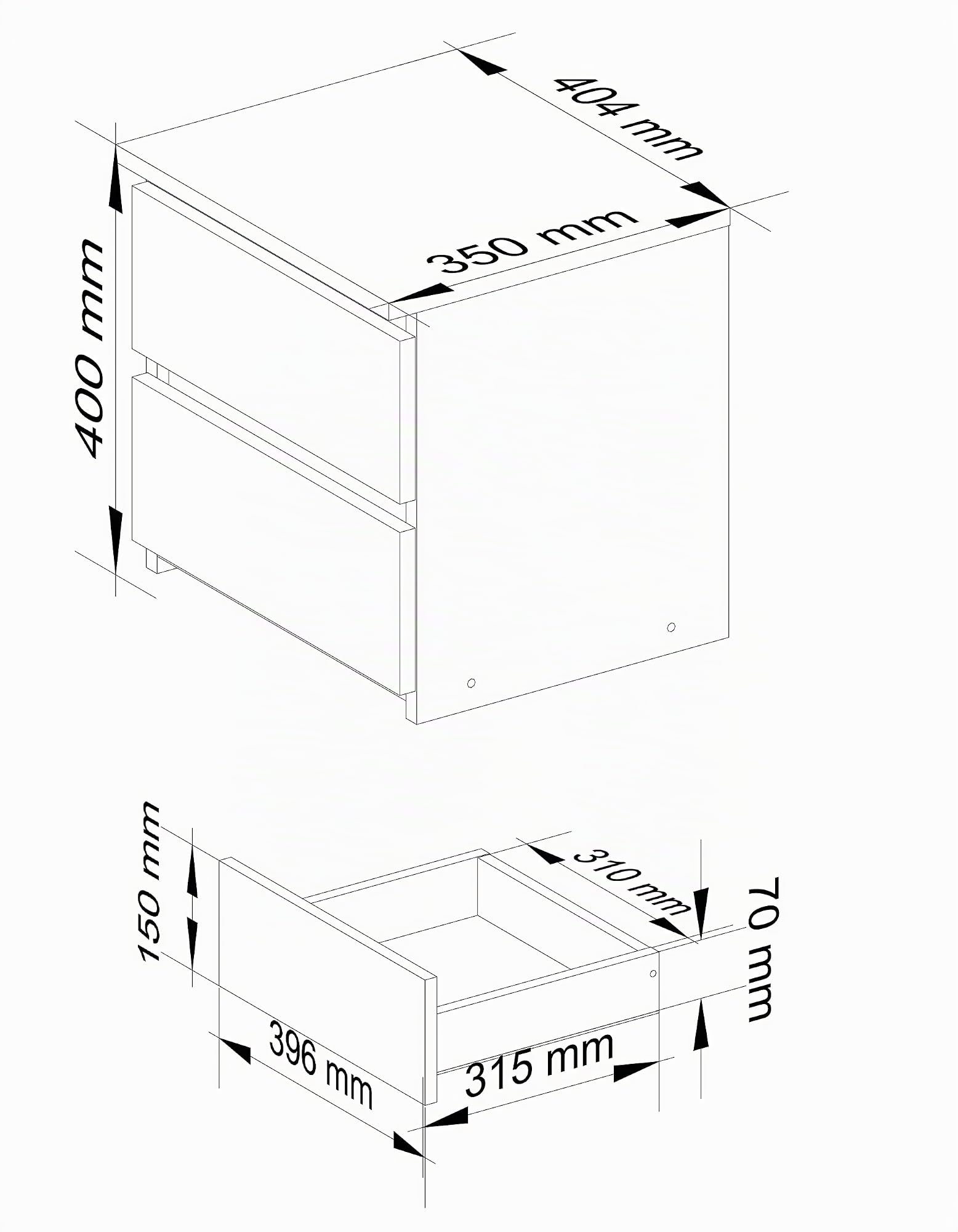 AKORD | Kommode 2 Schubladen Sideboard Mehrzweckschrank Schrank | Schreibtisch | ecktisch | Eck Schreibtisch für Home Office | Einfache Montage | 40x40x35 | Eiche Craft