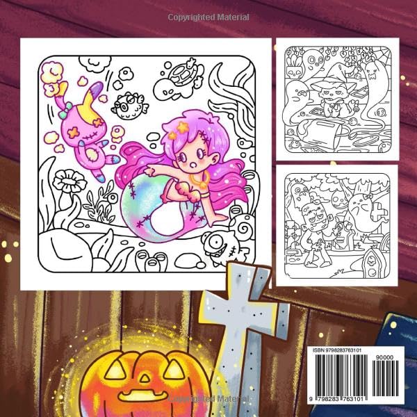 Freaky Friends: Coloring Book for Teens and Adults Featuring Cute Creepy Buddies in Spooky Moments for Relaxation and Stress Relief image 3