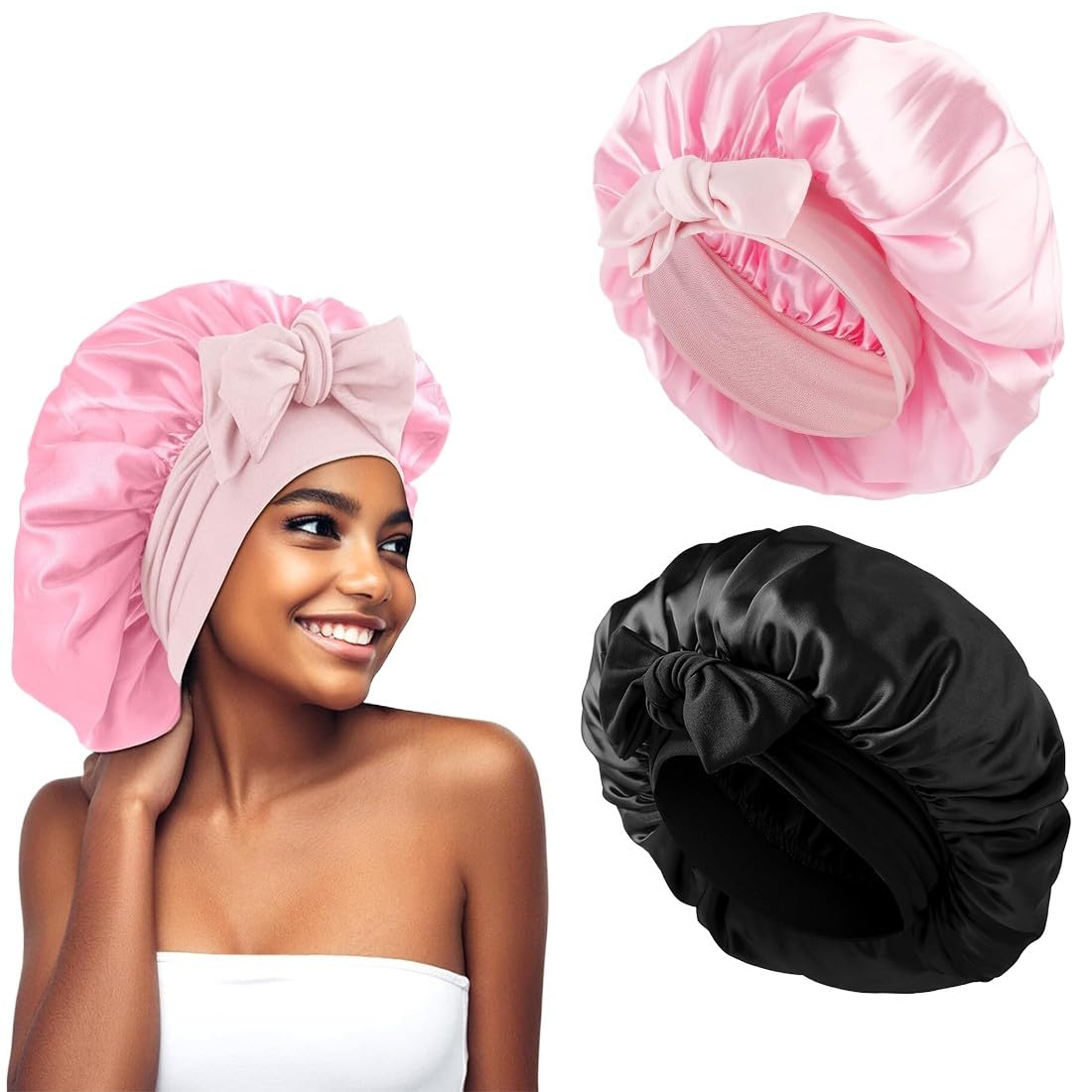 Bonnet en satin pour cheveux bouclés taille moyenne motif léopard