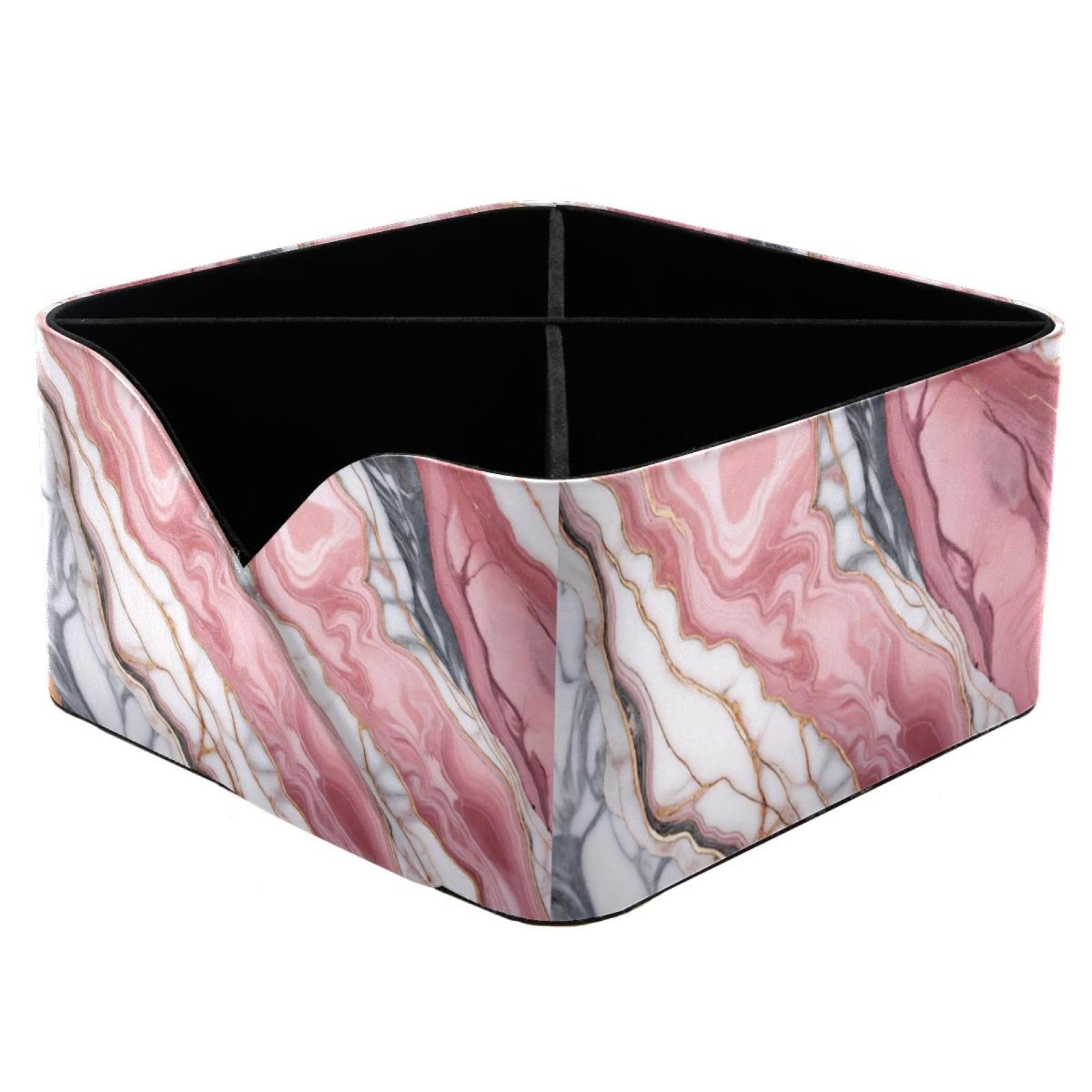Porte-stylos rectangulaire effet marbre rose pour bureau et maquillage
