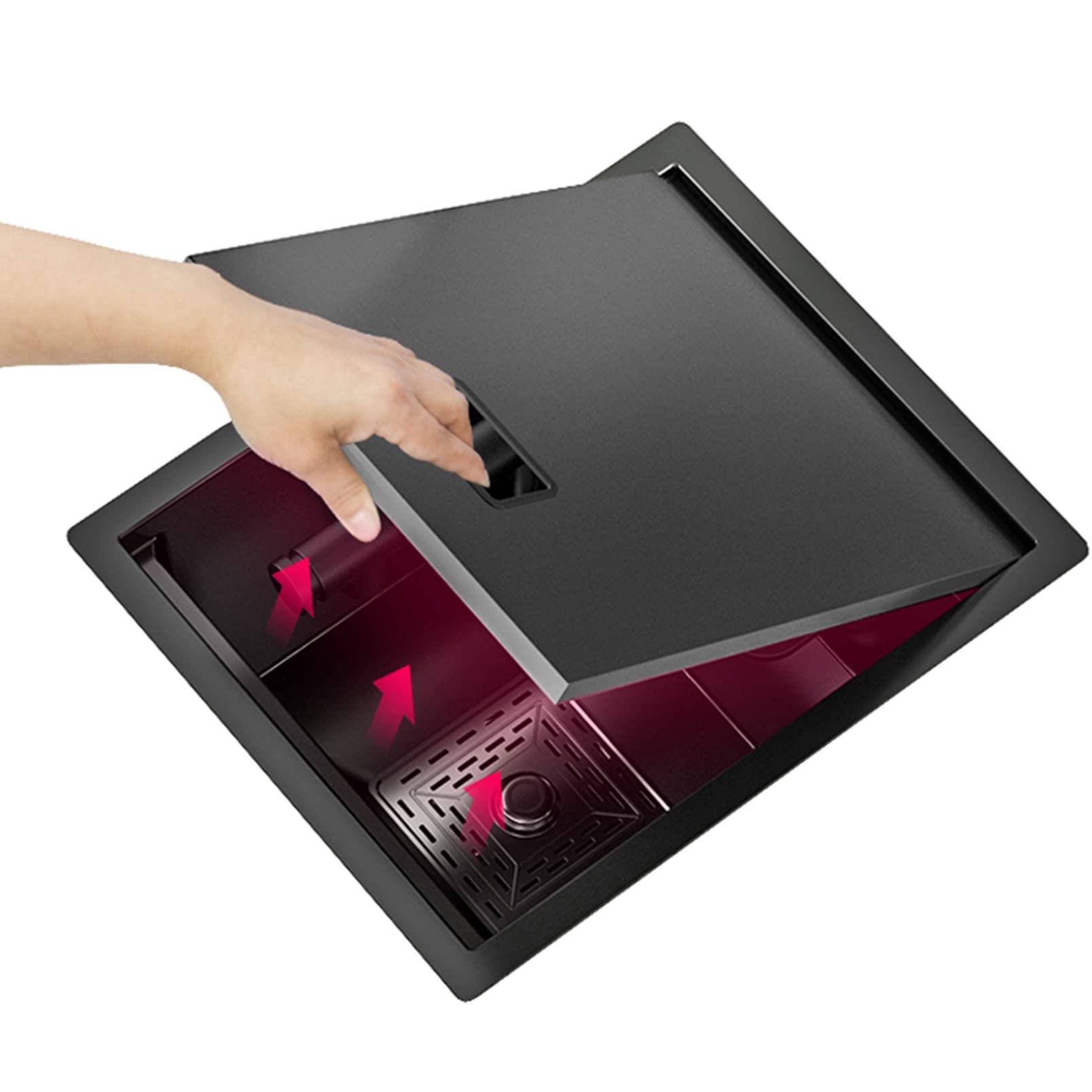Fregadero de acero inoxidable de diseño minimalista con cubierta enrasada
