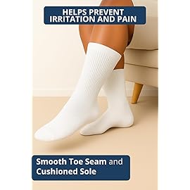 Special Essentials Diabetic Socks for Men & Women - 6 Pairs of Non-Binding Extra Wide Top Cotton Neuropathy Socks - Crew Length, White and Gray, 10-13