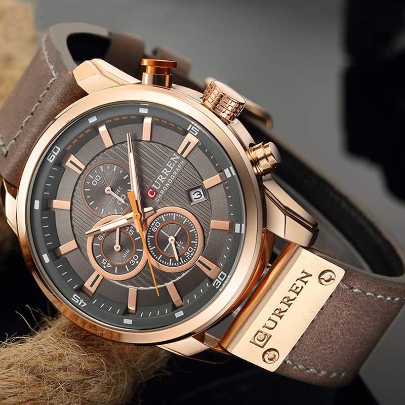 Image of FANMIS Mens Sport Military Analog Quartz Watch Chronograph Classic Casual Business Dress Waterproof Watch Multifunctional Wristwatch with Leather Strap