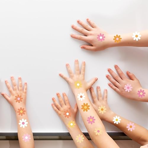 Miniatura 6 de 280 calcomanías de tatuajes temporales de margaritas primaverales, tema hippie, calcomanías impermeables boho Groovy Face Body para adultos y niños,