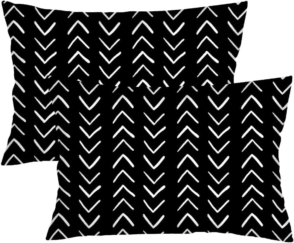 Black Throw Pillow Cover Queen Size Set of 2,Modern Stripe Polyester Lumbar Pillow Case Boho Pillowcases Soft Standard Pillow Cases with Zipper Decorative Bedding Cushion Covers for Couch,20"x30"