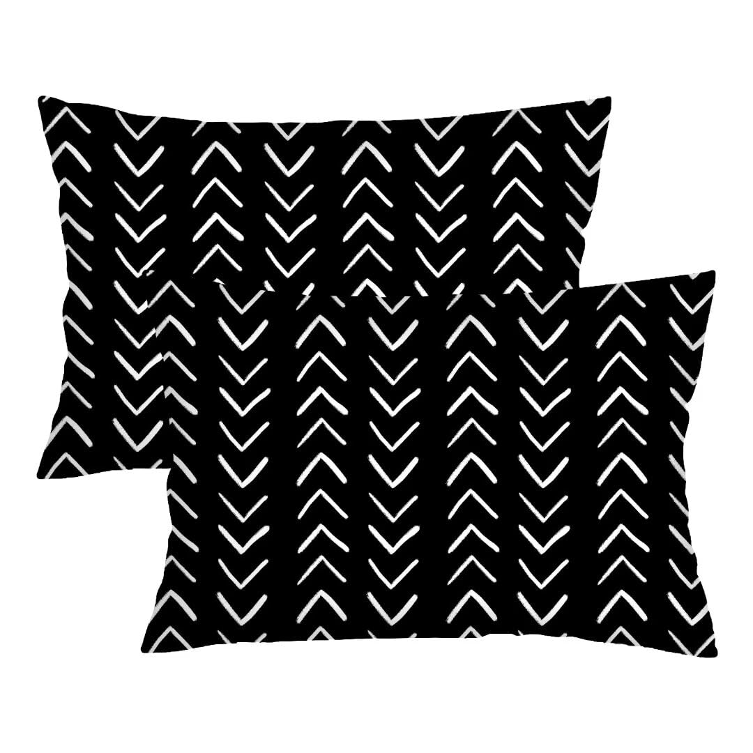 Black Throw Pillow Cover Queen Size Set of 2,Modern Stripe Polyester Lumbar Pillow Case Boho Pillowcases Soft Standard Pillow Cases with Zipper Decorative Bedding Cushion Covers for Couch,20"x30"