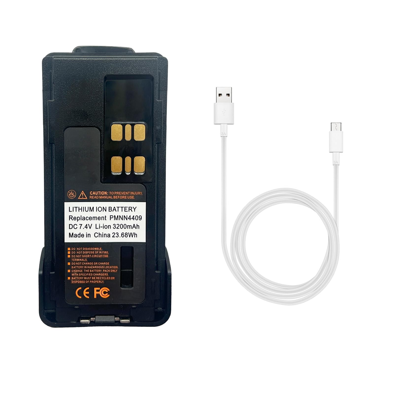 PMNN4409/PMNN4448 USB-C 3200mAh 7.4V Replacement Battery for Motorola XPR7550e XPR7550 XPR7580e XPR7350e XPR3500e XPR3300e, APX900 APX1000 APX2000 APX3000 APX4000, with Charging Cable