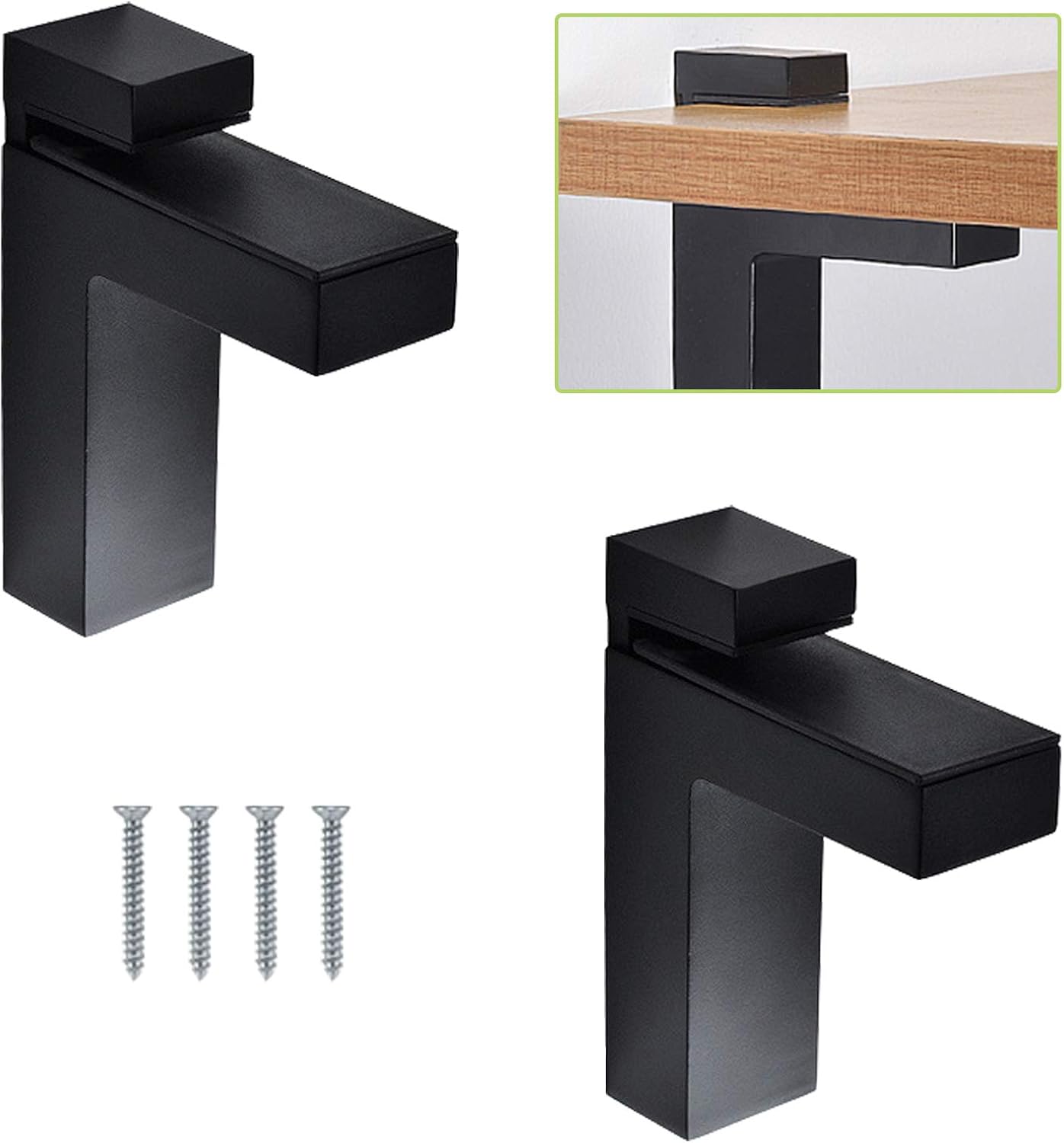 L Shape Glass Clamp, 2Pcs Black Adjustable Wood/Glass Shelf Brackets Wall Mounted Glass Holders Supports Solid Metal Floating Glass Shelf Clamp Clips, Fit 5-30mm Thick Shelves