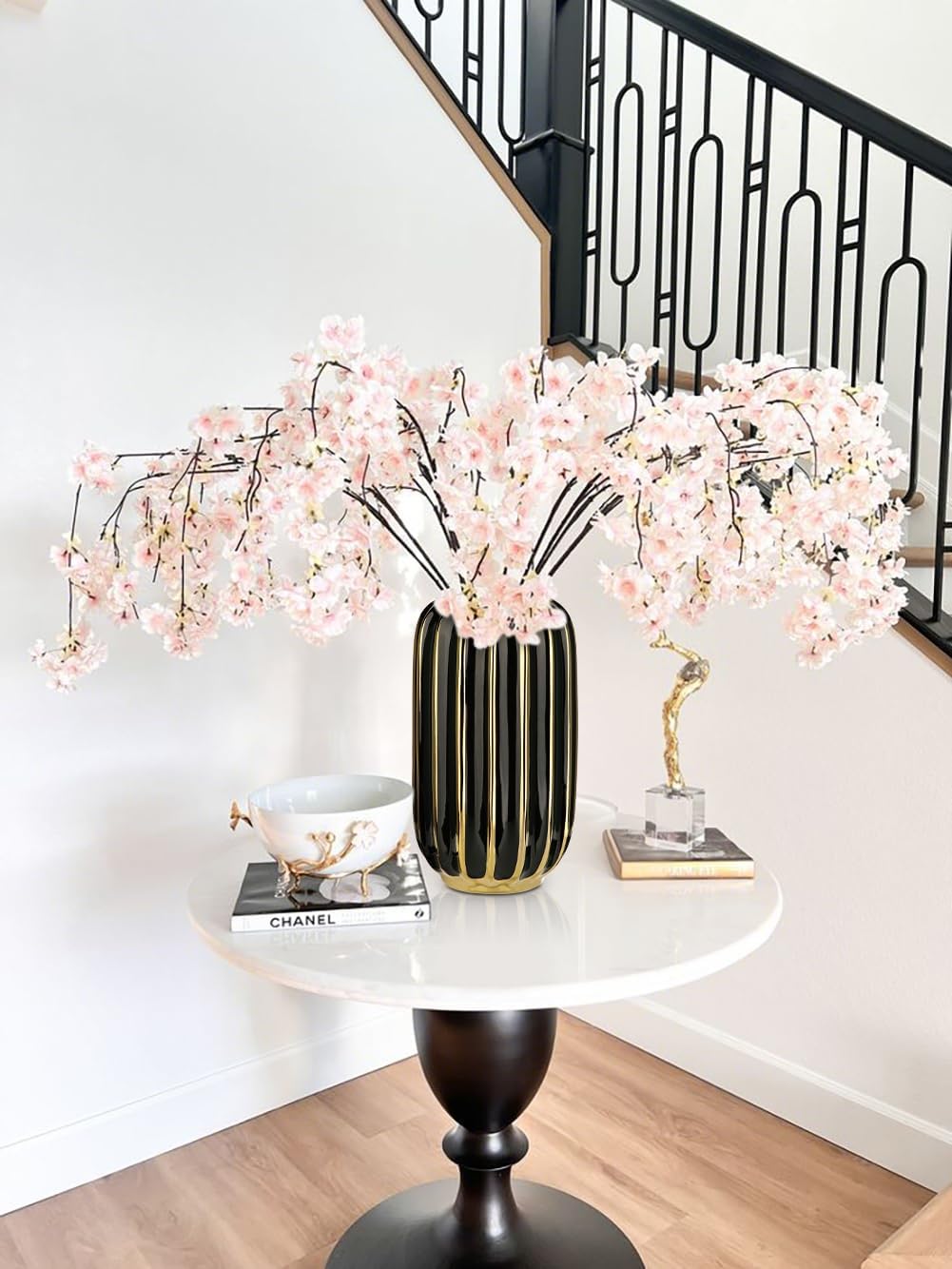 Briful Gold Plated Lantern Ceramic Vase Home Decor Creative Design Porcelain Decorative Flower Vase 11.02'' Black Ceramic Vases for Wedding Anniversary Decoration - Image 5