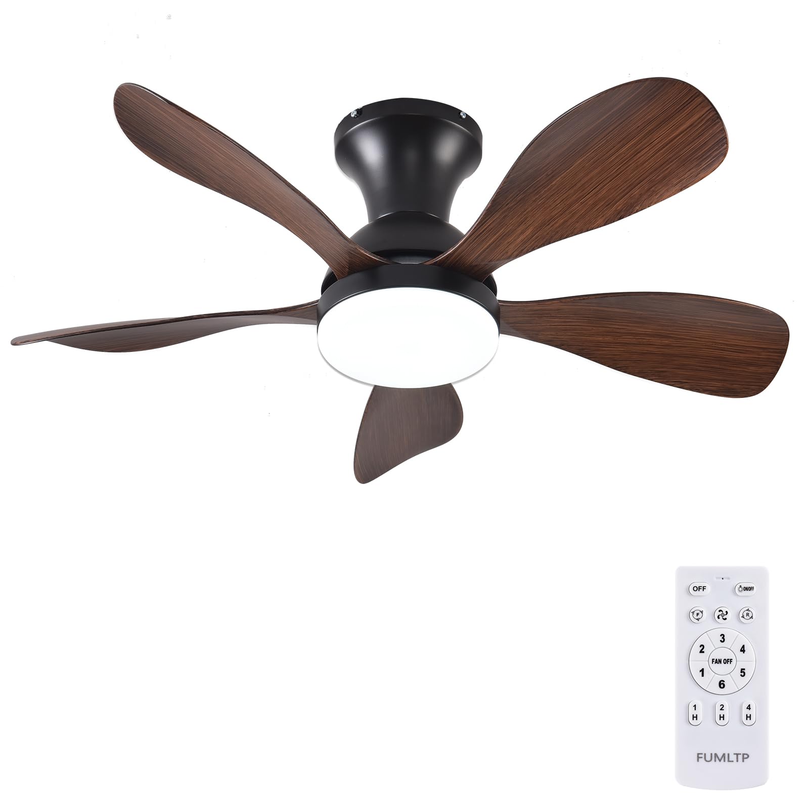 33In Low Profile Ceiling Fans with Lights and Remote,Modern Flush Mount Ceiling Fan with 5 Reversible Blades Reversible for Outdoor Patio,Small Room,Bedroomn(Black+Brown)