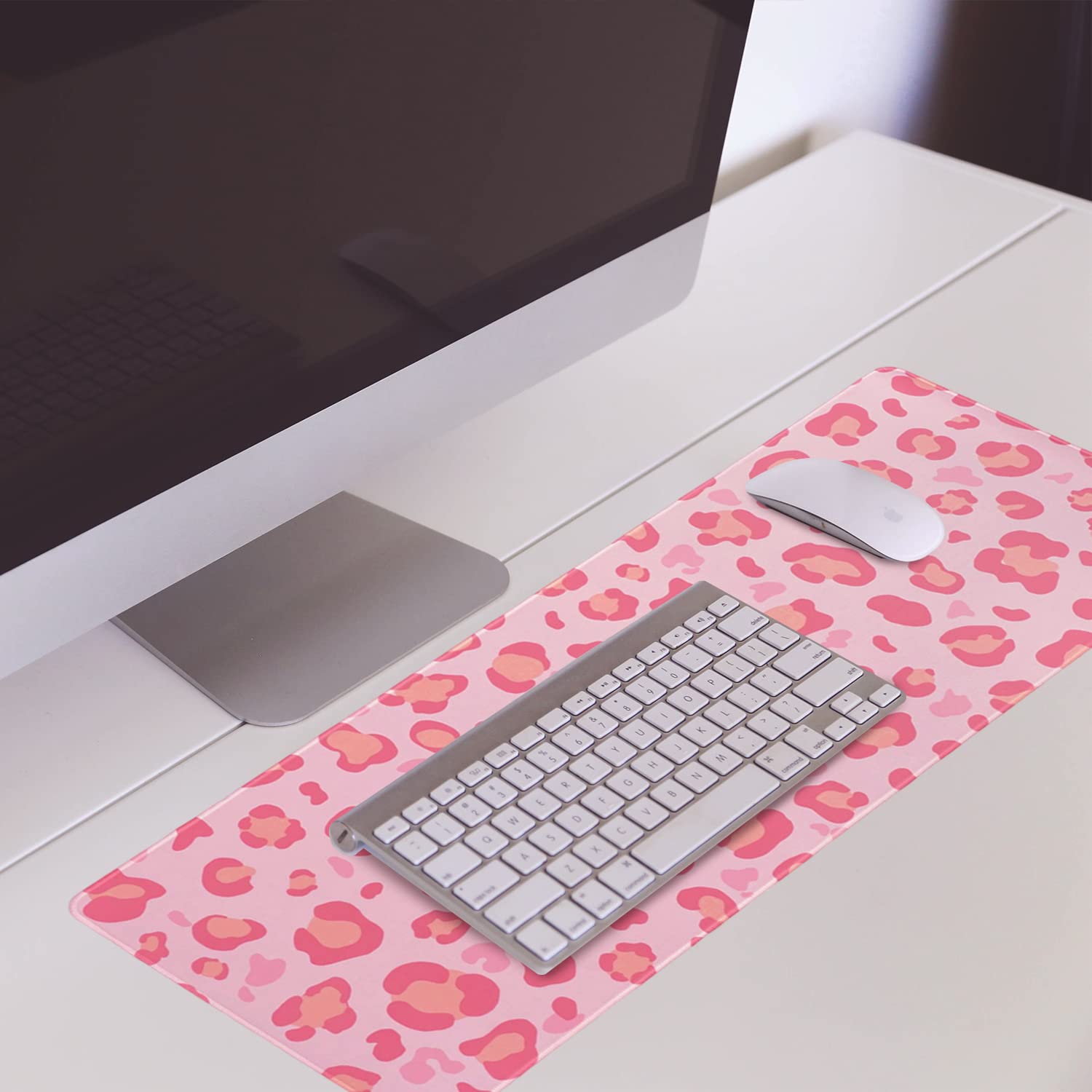Tappetino Per Mouse Da Gioco Con Leopardo Rosa, XL, Stampa Kawaii Estesa Grande Ghepardo Per Scrivania, Grazioso Tappetino Per Mouse Lungo E Grande, Accessori Decorativi Leopardati, 80 X 30 Cm