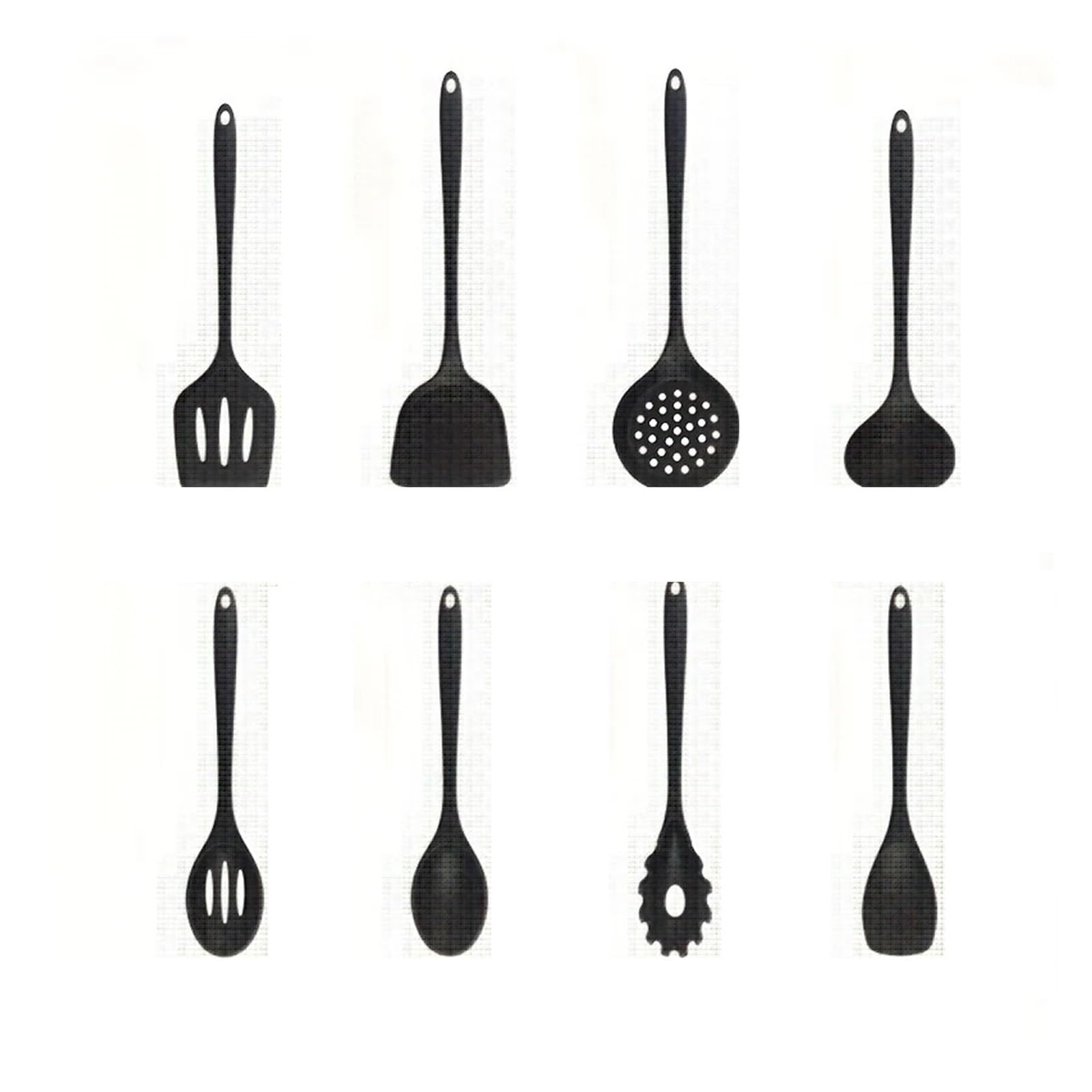 Silikon Küchenhelfer Set 1/4/8 Stück Antihaft-Pfannen, Silikon-Spatel, Suppenkelle, Schlitzlöffel, Kochutensilien(Black 8pcs)