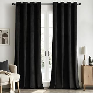 Woaboy Velvet Curtains Blackout Curtain Velvet Curtains with Eyelets Opaque for Living Room Blackout Curtains Thermal Curtain Soundproof Bedroom Set of 2 140 x 245 cm (W x