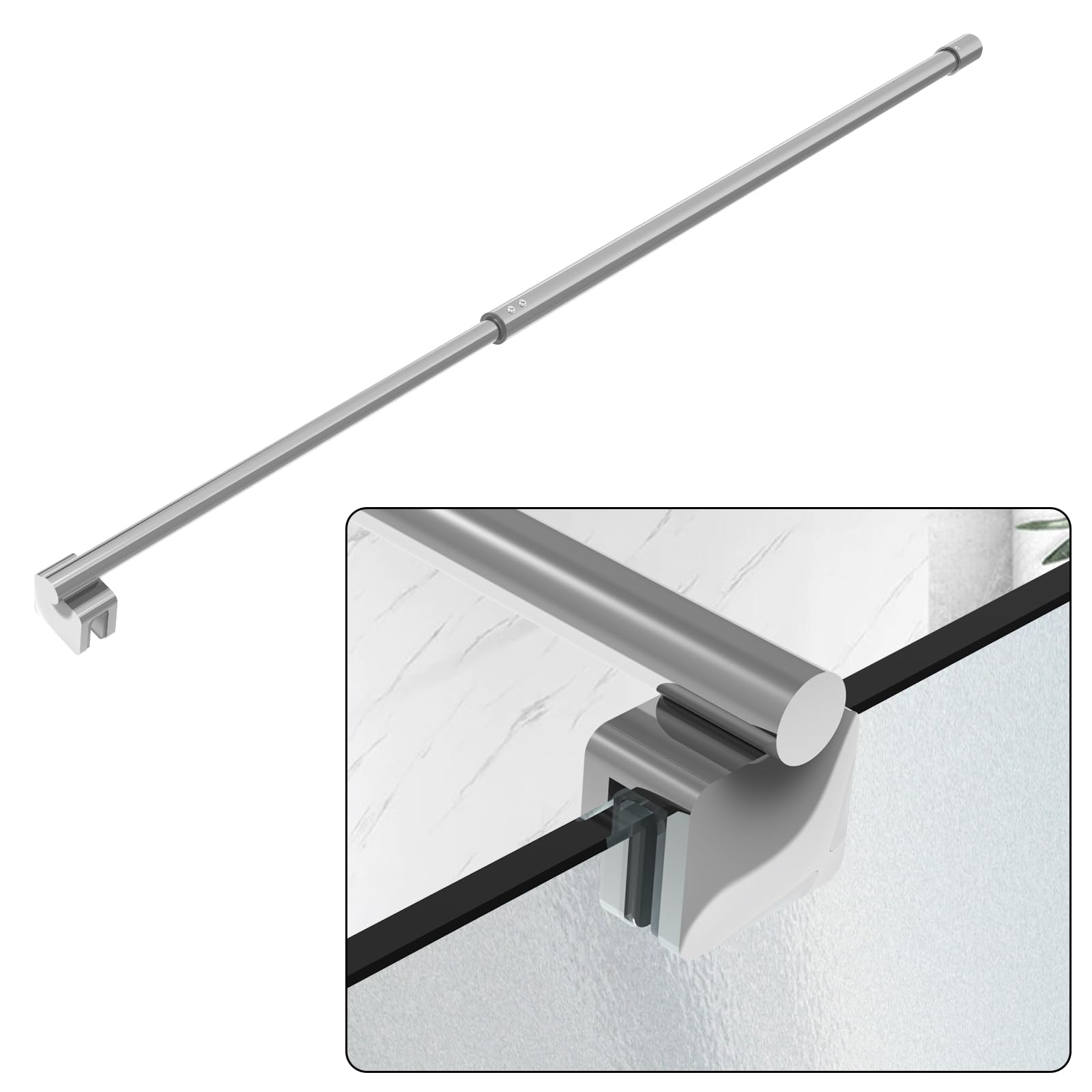 AquivaCoast Shower Door Glass Support Bar, 27.5'' to 47.2'' Telescopic Stainless Steel Wall-to-Glass, Stabilizer for 1/4"(6mm) to 3/8"(10mm), Fixed Panel Support Rod, Chrome