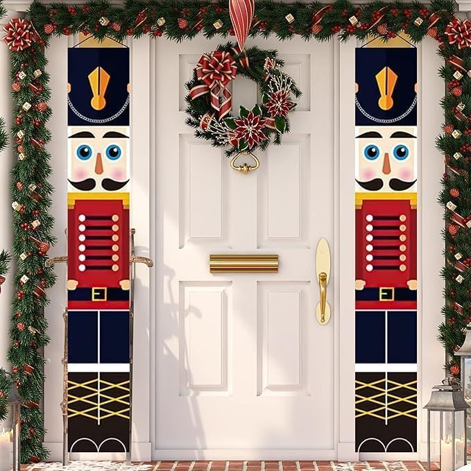 GloBrite Decoraciones navideñas de cascanueces, pancartas colgantes modelo soldado cascanueces, decoraciones de puerta de Navidad, decoraciones de Navidad al aire libre para decoración de pared de