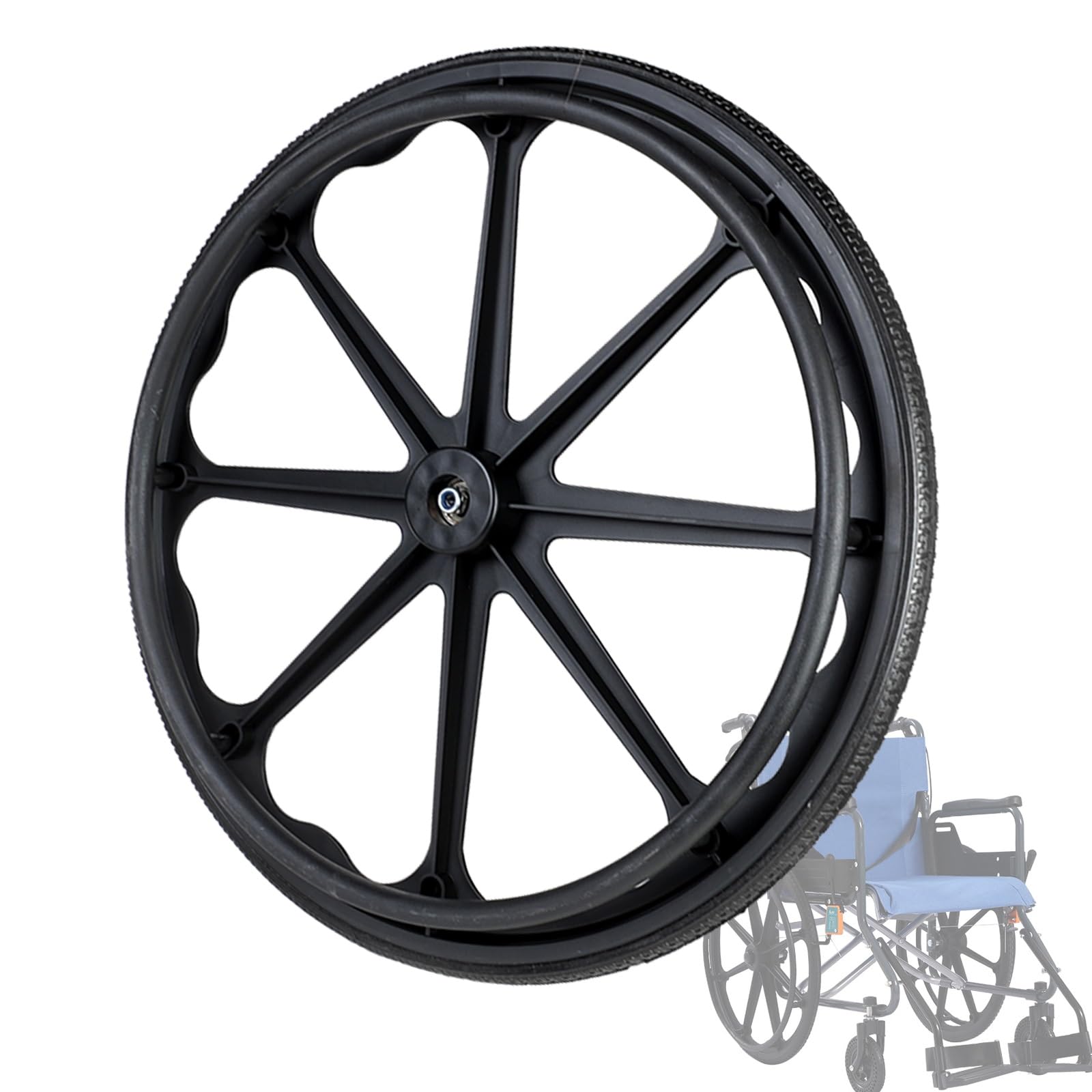 HJXGQJM Rollstuhl-Zubehör-Hinterräder, Schwarze Vollgummireifen, Solide Polyurethan-Räder Mit Schiebering, Rutschfester Schwar Rollstuhl Hinterrad Zubehör(20Inch/51cm(1Count))