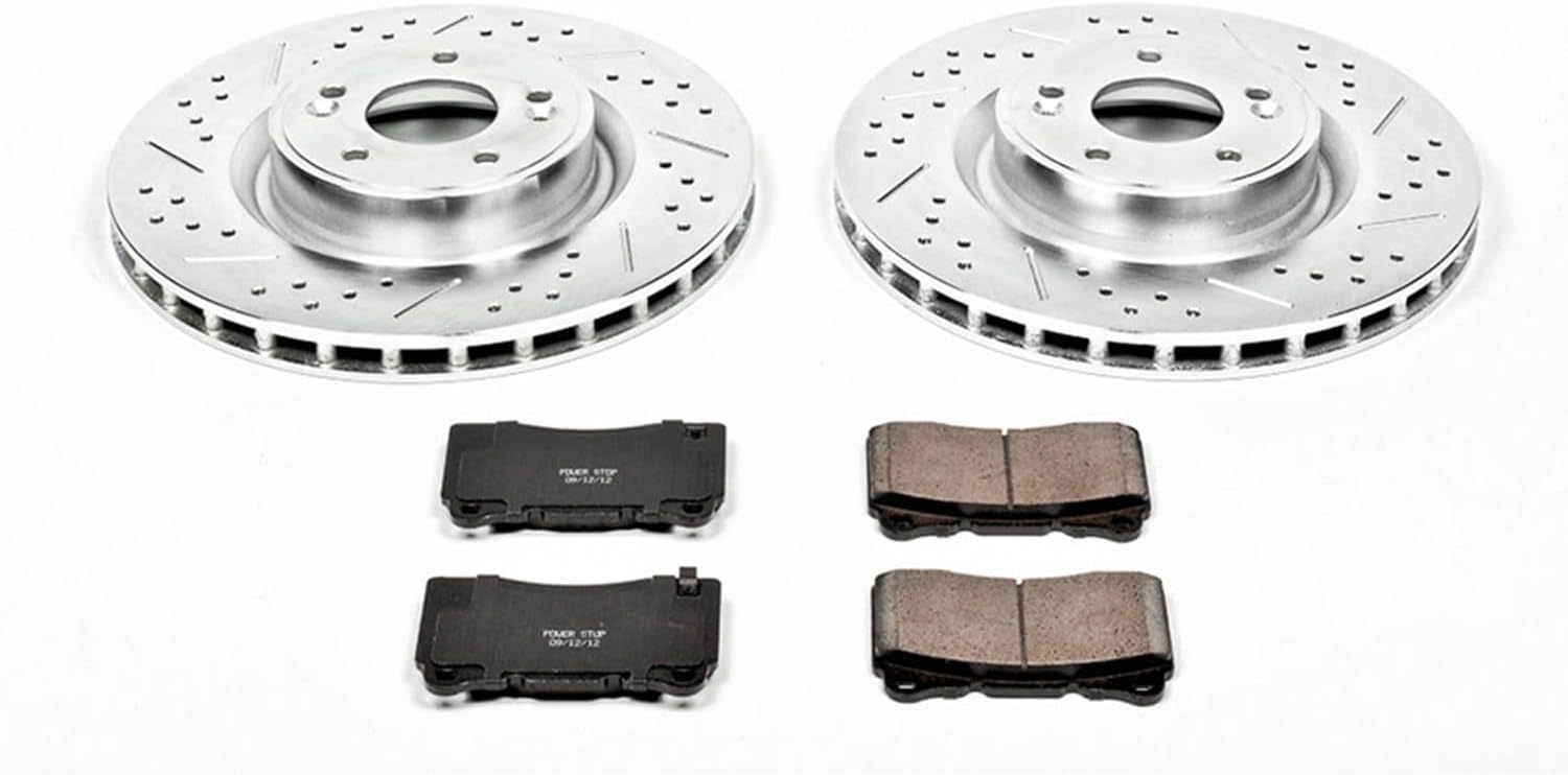 PowerStop Front Brake Kit For Hyundai Genesis Coupe 2010-16 - Drilled and Slotted Disc Rotors with Ceramic Brake Pads Replacement, K6166