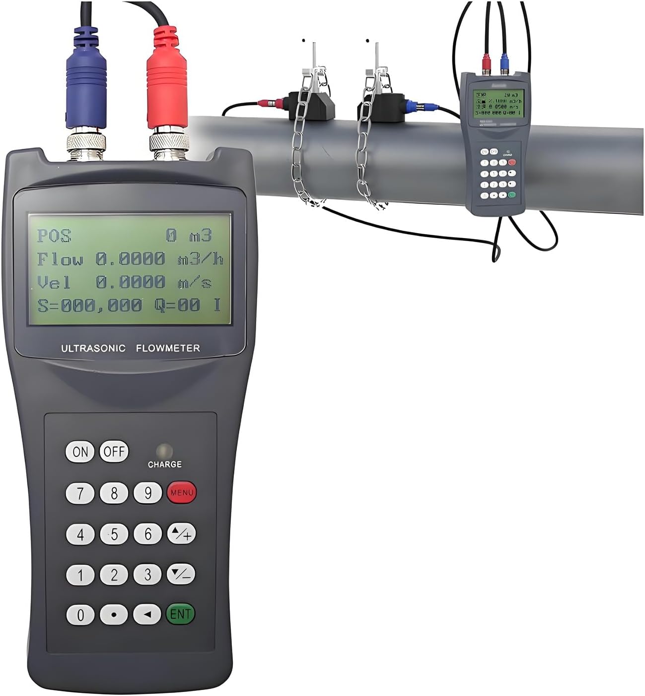 Digital Ultrasonic Liquid Flow Meter Flowmeters, DN50-DN700 Peak Flow Meter Ultrasonic Flow Meter Portable for Seawater Alcohol Industrial Sewage,220x120x32mm DN300~DN6000