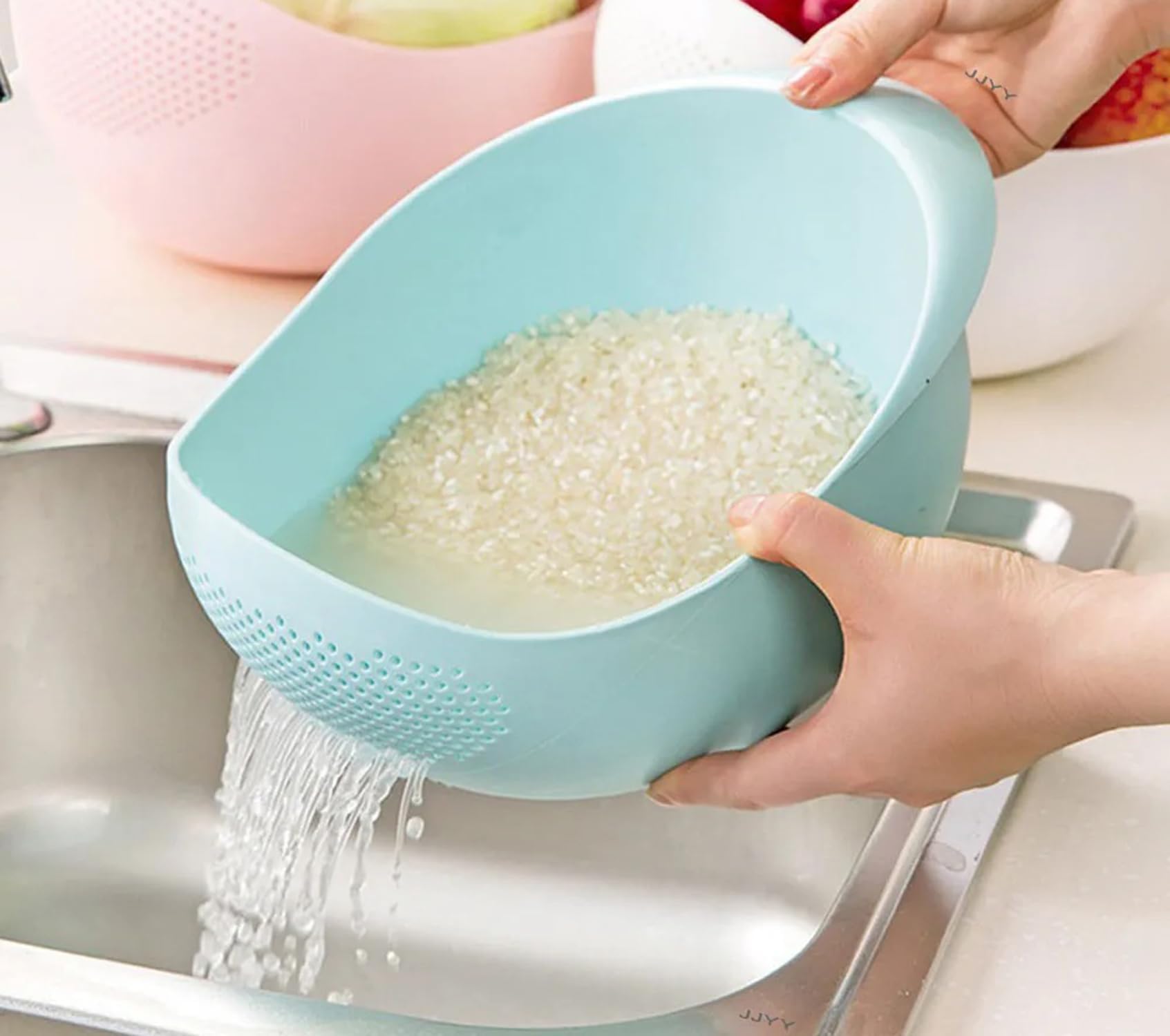MosQuick® Big Size Plastic Grains & Vegetables Washing Bowl & Strainer (Blue)
