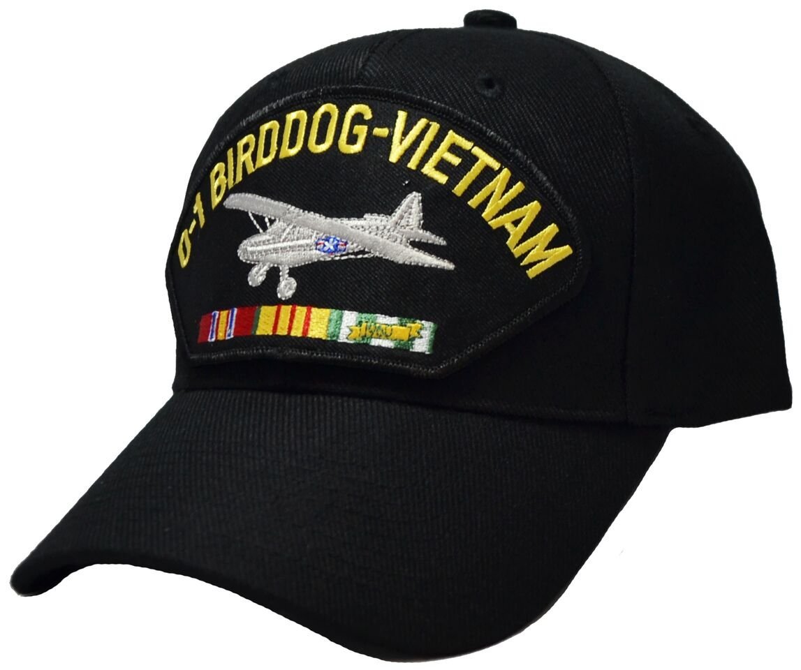 MILPROO-1 Bird Dog Vietnam Ball Cap * W/RIBBON EMBROIDERED EMBLEM BLACK Ball Cap/Hat