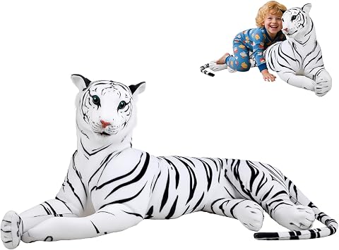 67/51/43 Inch Giant Tiger Plush,PP Cotton Tiger Pillow,Yellow & White Tiger Plush,Tiger Stuffed Animal for Kids Gift Home Decor 43 White