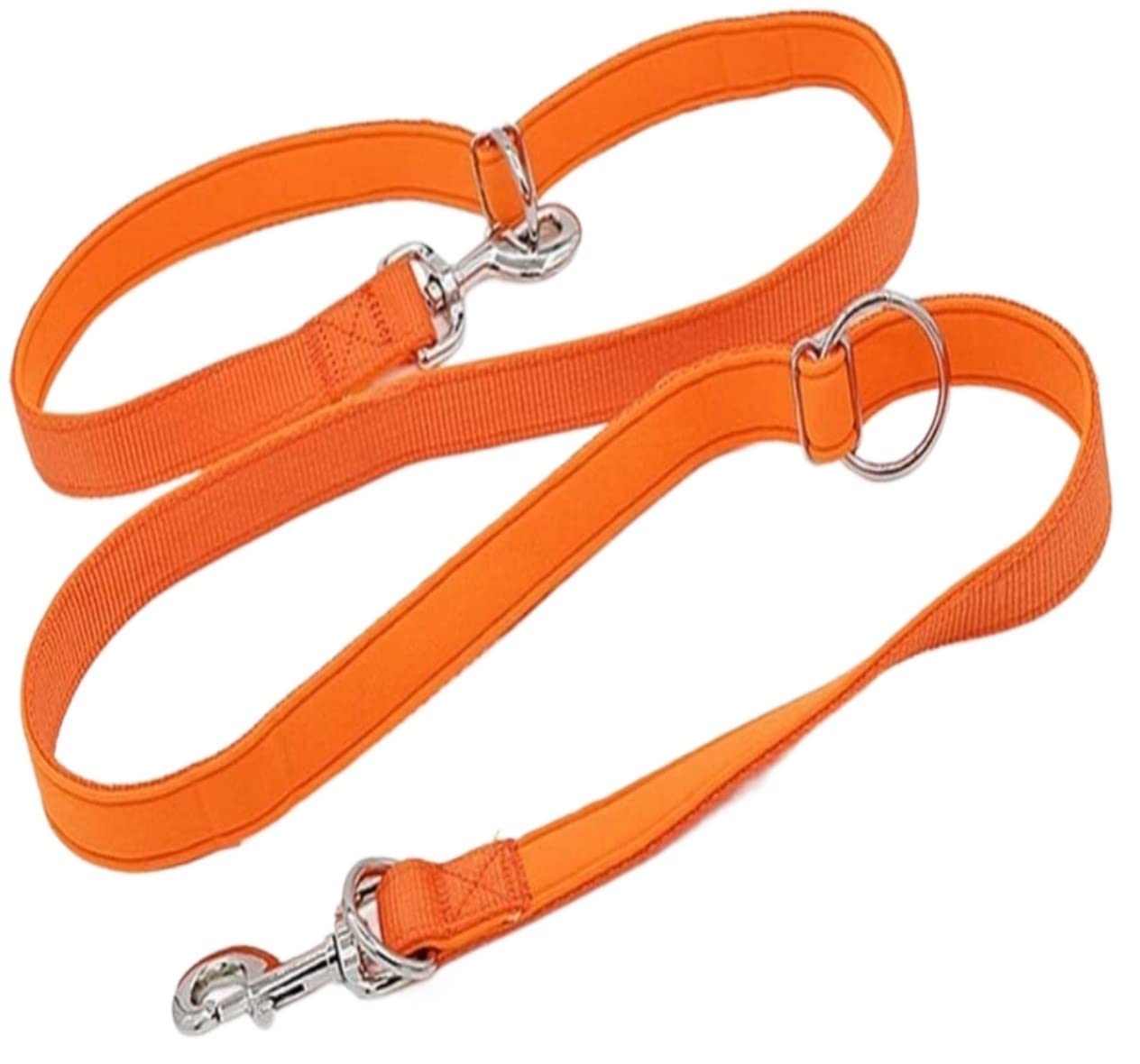 Longe Chien Laisse De Chien Rembourrée en Tissu De Plongée Double Tête Deux Laisses De Chien Collier De Chaîne en P Réglable Longue Corde Courte Chien Ceinture Chien(Oranje,2.5 * 2m)