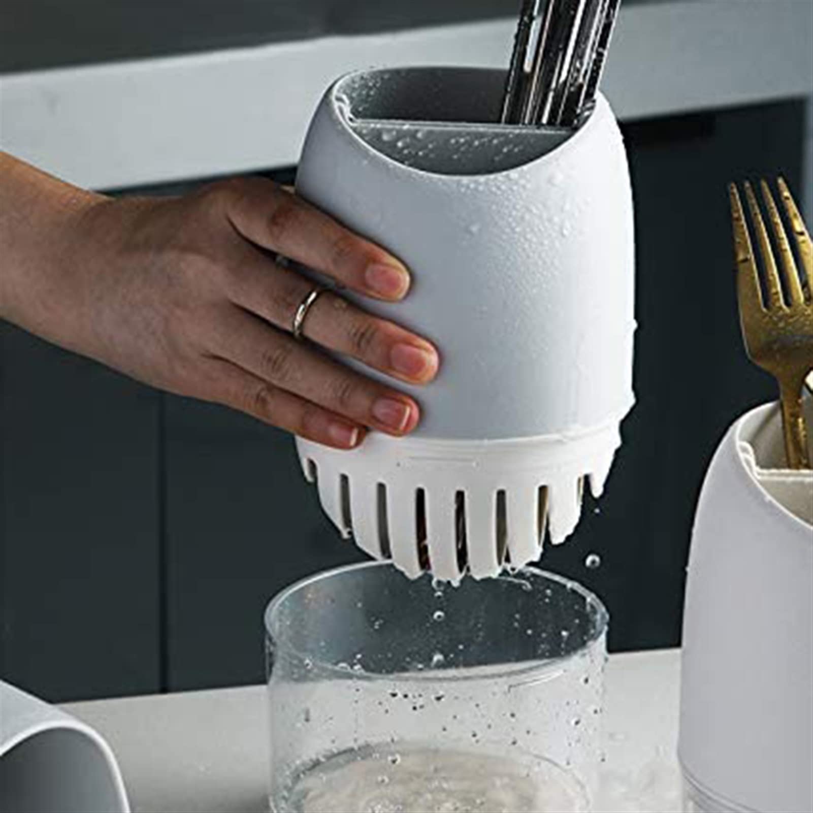 Utensilienhalter Küchengeräte-Halter-Arbeitsplatte, Utensil-Caddy-Organizer, Bestecktrockner-Rack, Besteck-Utensilien-Caddy-Organizer Besteckhalter