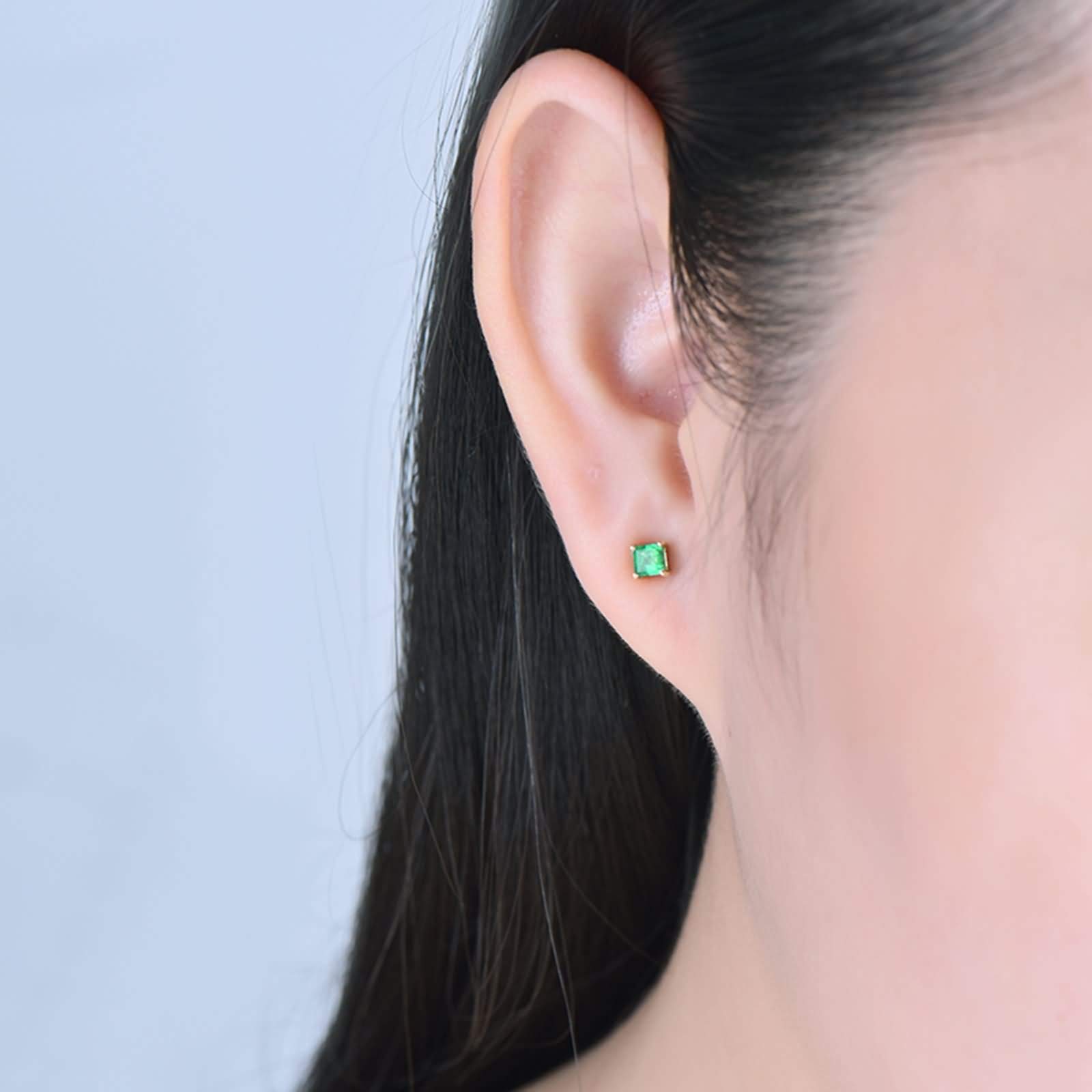 Epinki Gelb Gold 18K Ohrringe Silber Hängend, 4 Klaue Quadrat Ohrschmuck mit Smaragd 0.7ct Grün, als Geschenke für Frauen Freundin, Gelb Gold
