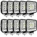 San-Young LED Tractor Work Lights 4 Inch LED Pod Lights 120W 10000lm 12V 24V Truck ATV UTV RV RZR Boat Pickup Golf Cart Snowblower Jeep Square LED Offroad Driving Spotlights, 10Pack