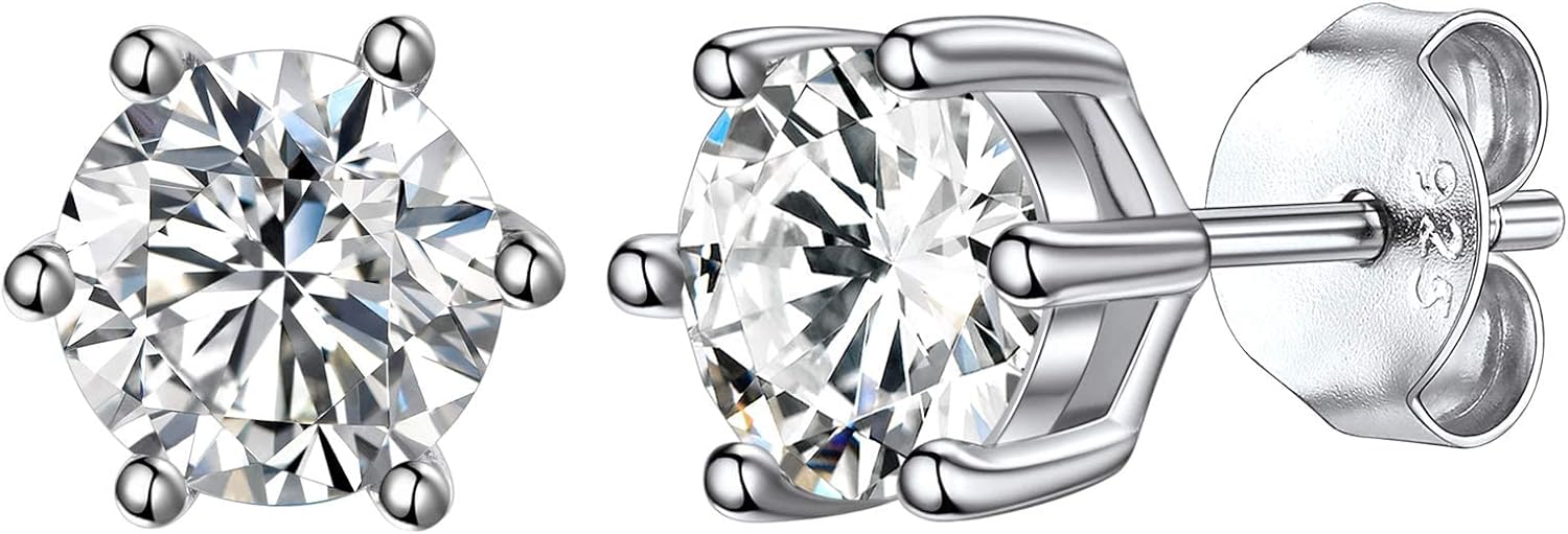 Silvora Birthstone Stud Earrings For Women Sterling Silver Earrings For Women Heart/Round/Princess Cut Shape Birthstone Earrings Gifts For Mother