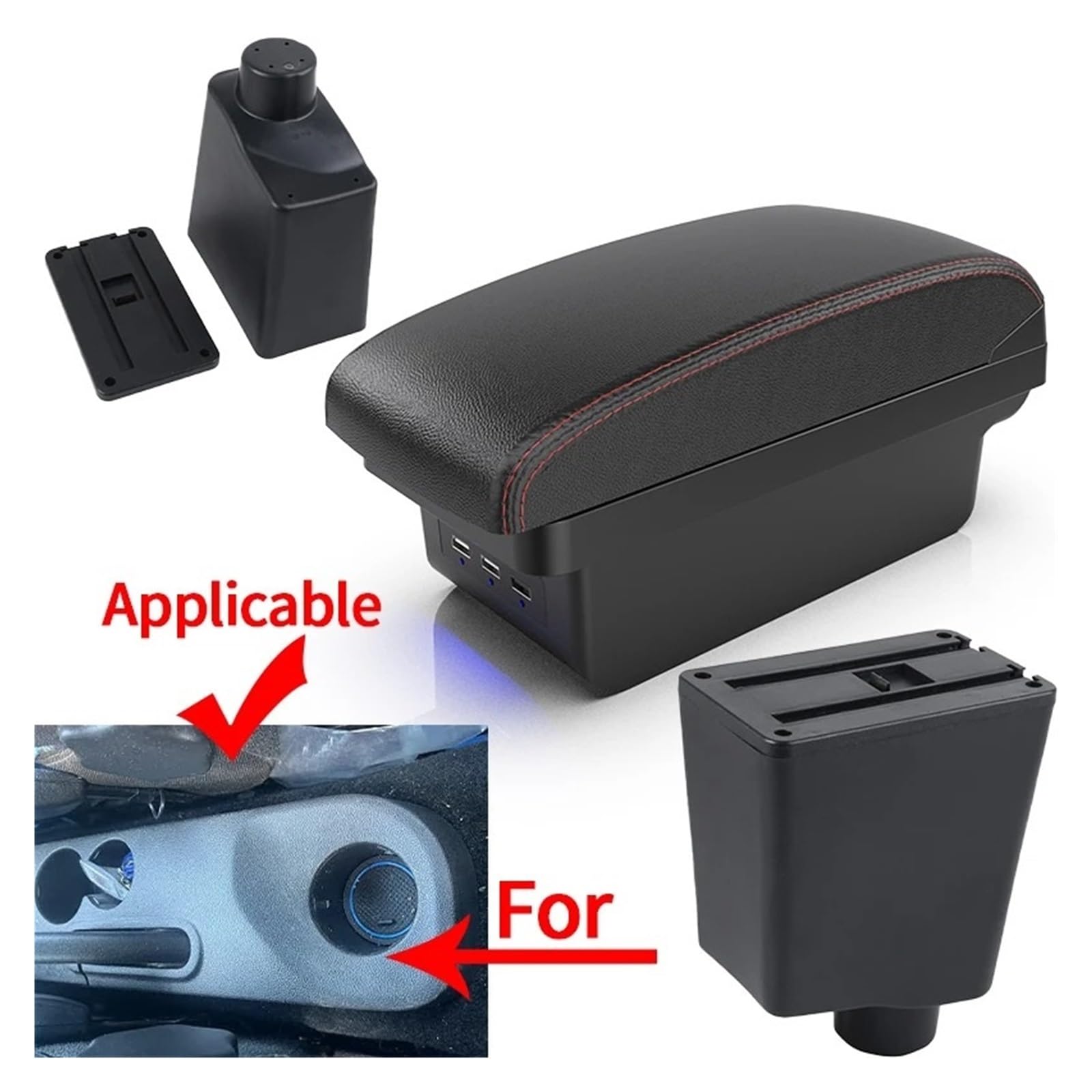 Boîte D'accoudoir Voiture Pour Clio 4 Pour Captur 3 III IV Accessoires De Rangement Double Couche Pour Console Centrale Et Accoudoirs Voiture console centrale double couche(A Black red NO USB)