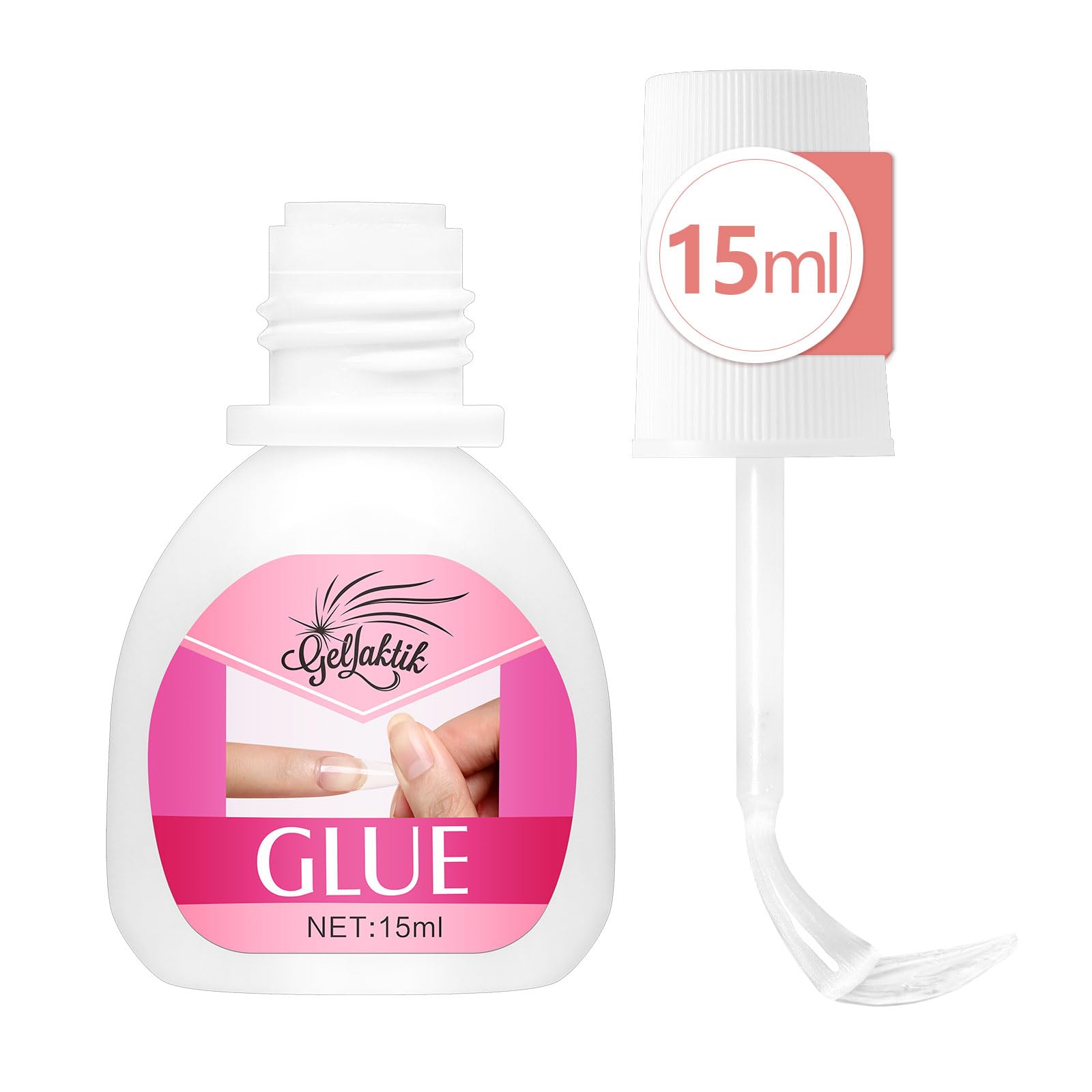 GELLAKTIK Super Strong Nail Glue for Press On Nails, 15ml Brush On Nail Glue for Acrylic Nails, Fake Nails & Nail Tips, Durable & Long-Lasting, Easy