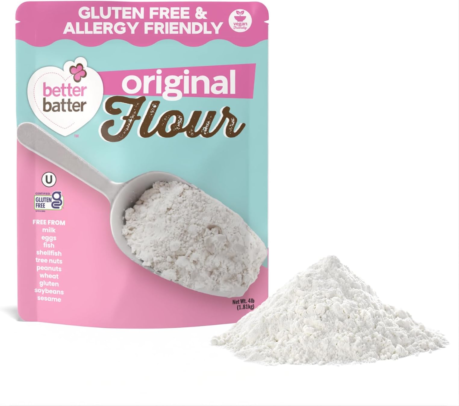 Better Batter Original Blend Multipurpose Gluten Free Flour 2.5lb – Certified GFCO, Vegan, Kosher, Non-GMO – Top 9 Allergen Free, Award Winning Cup-for-Cup Baking Alternative to Regular Wheat Flour