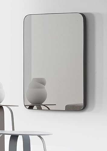 Miniatura 7 de Espejo de pared rectangular de 22 x 30 pulgadas, espejo decorativo con marco de metal redondeado para sala de estar, dormitorio, baño, entrada sobre