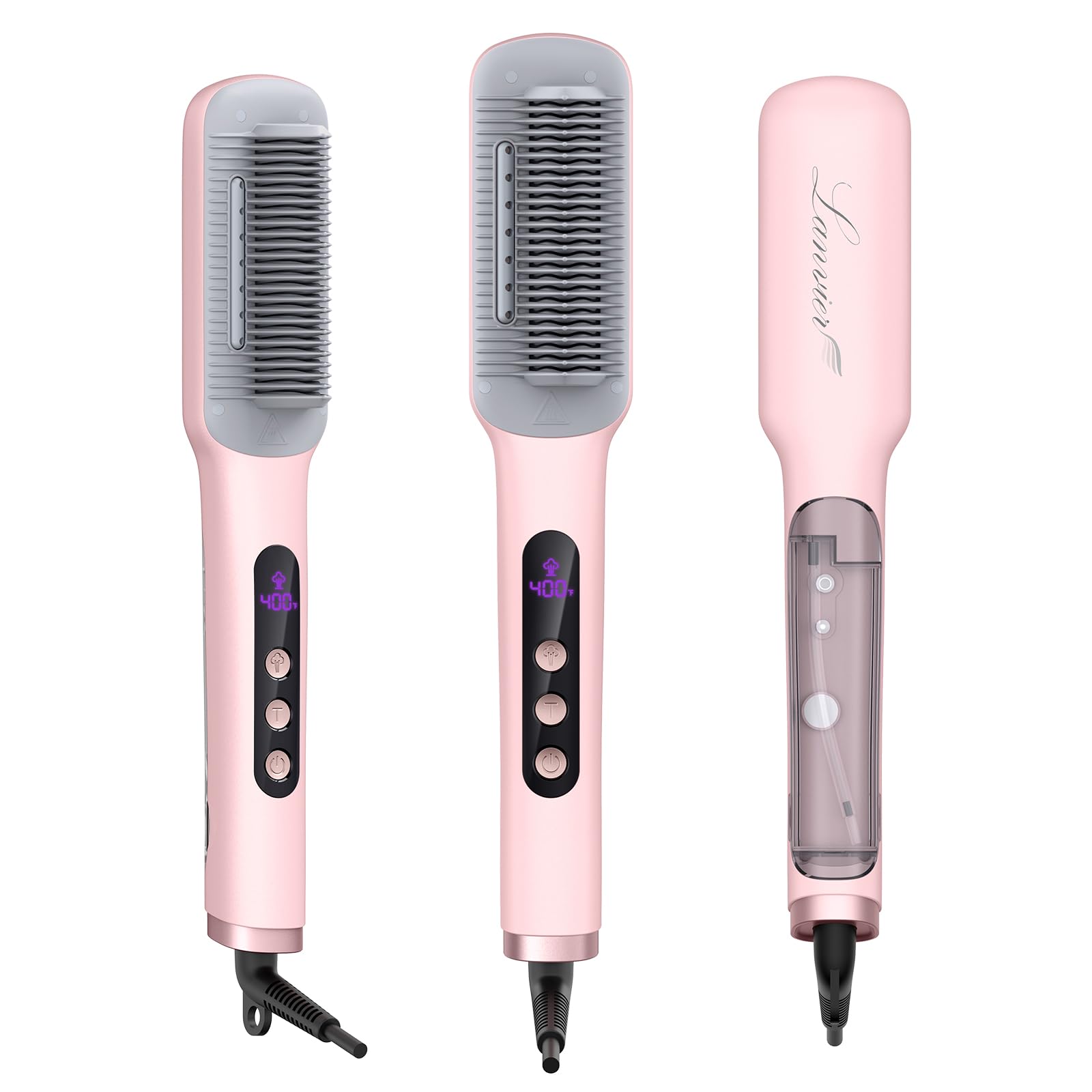 Lanvier Steam Straightener Brush, One-Pass Frizz-Free for Curly/Coarse Hair