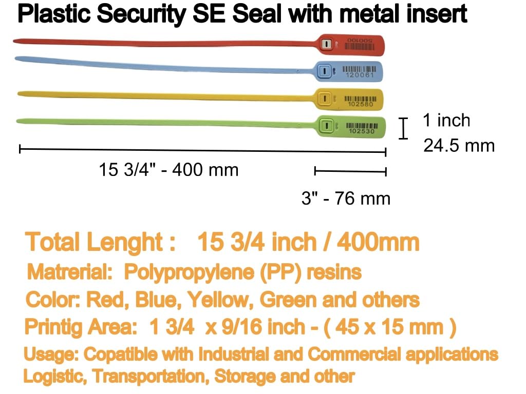 Plastic Security Seals SE with Metal Insert – 200 pcs Yellow-16-Inch/40cm Heavy-Duty Tamper-Proof Seals for Logistics, Warehousing & Industrial Use - Adjustable Pull-Tight Safety Locks |-Disposable