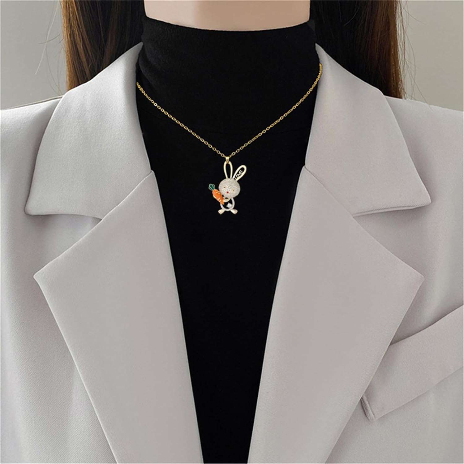 Dreuyet Crystal Bunny Rabbit Pendant Necklace for Women Cute Creative Rhinestone Carrot Rabbit Necklace 18k Gold Plated CZ Animal Pet Birthstone Easter Birthday Jewelry Gift - Image 2