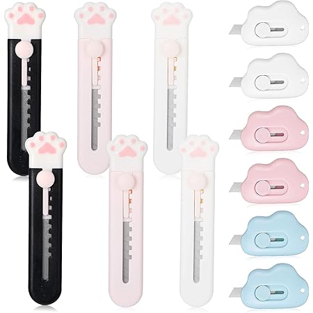 Amazon Co Jp かわいいボックスカッター 12本 ユーティリティ格納式ナイフ 6本のカートゥーンキャットクロウボックスカッター 尖った6本の雲の尖ったかわいい段ボールカッター カミソリナイフ 滑らかな尖ったメカニズム オフィスや家庭用 文房具 オフィス用品