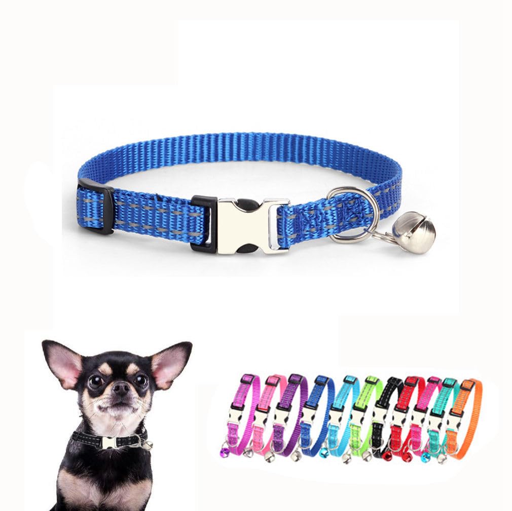 Collier chien XS clochette nylon réfléchissant chaton chiot petit animal bleu