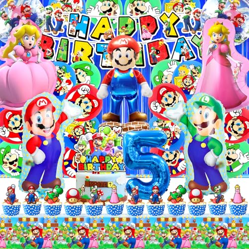 Decoração de aniversário mario 5 anos, decoração de festa mario 5 anos, balões mario aniversários, cortina de aniversário, decoração para bolos de mesa mario aniversário