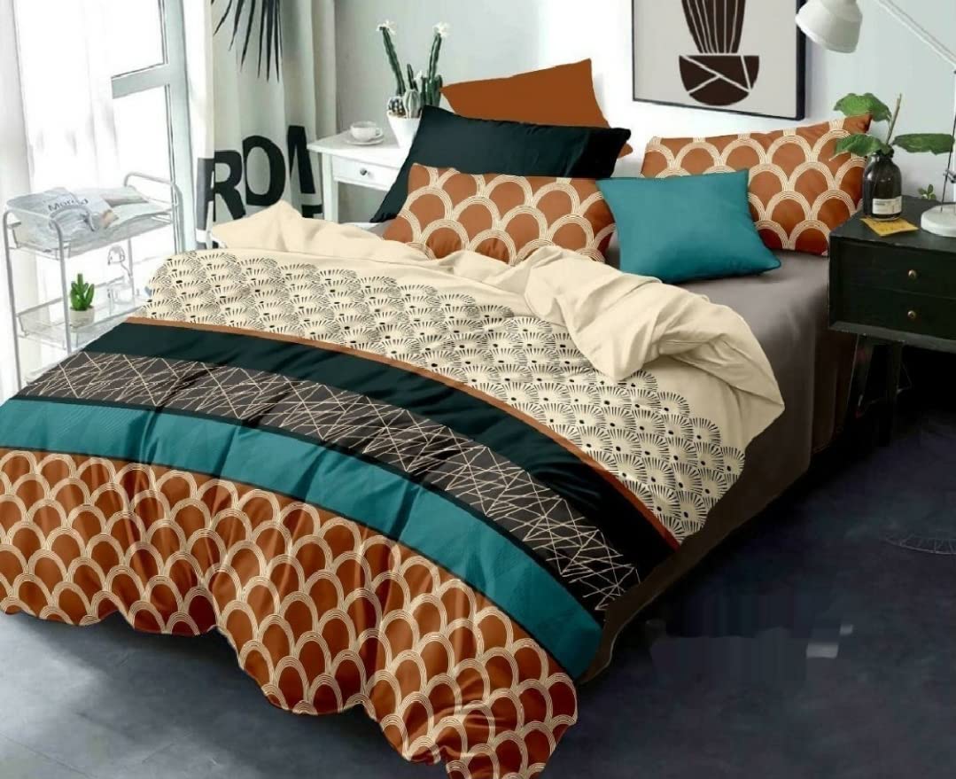 BLACK SPADE King Size Heavy Glace Cotton Double Bedsheet with 2 Pillow Covers (108*108 inches) (Golden Check)