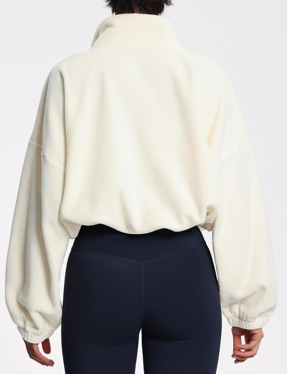 THE GYM PEOPLE Women’s Half Zip Crop Pullover Sweatshirt Fleece Loose Fit Workout Tops with Pockets Drawstring Hem - Image 2