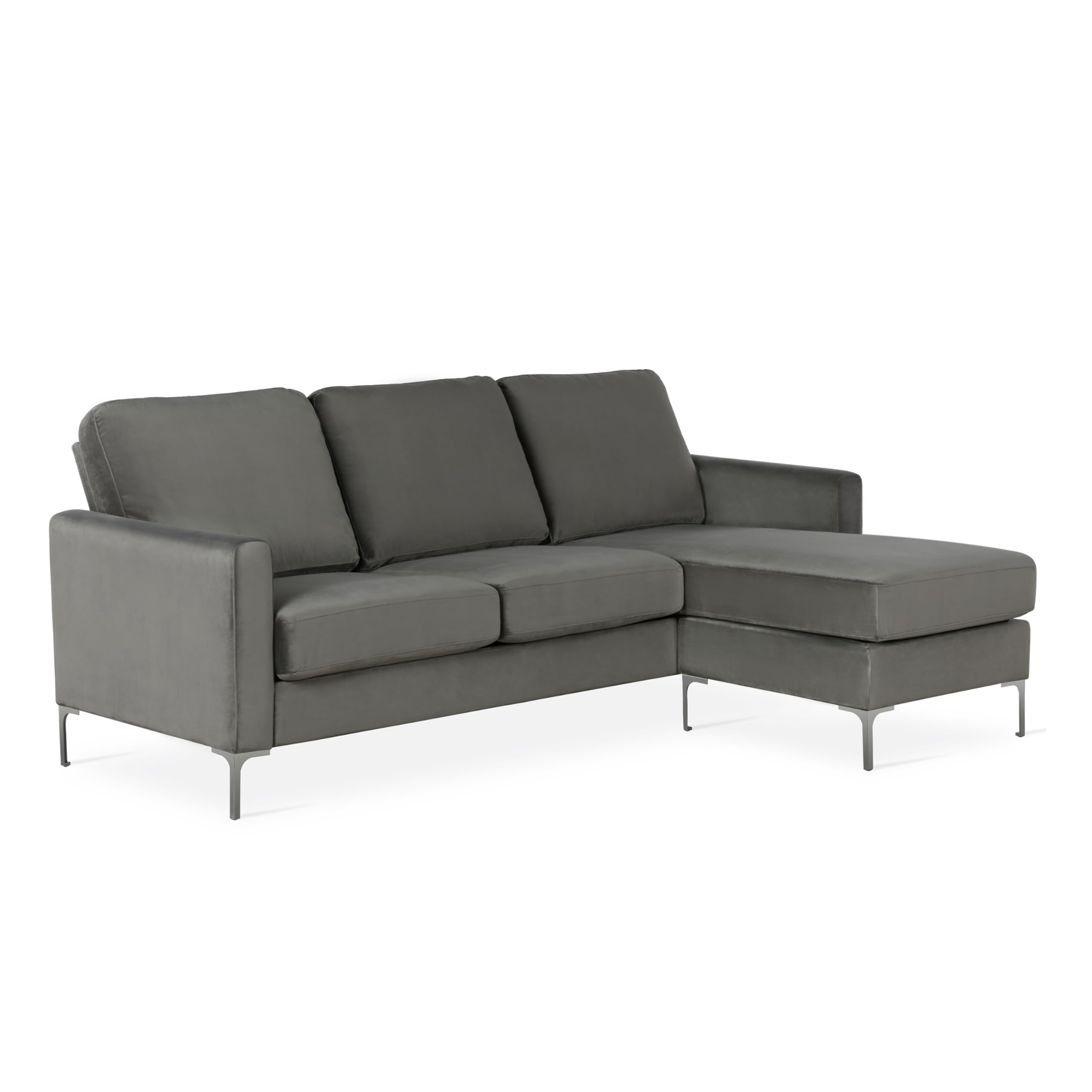 Novogratz Chapman Sectional Sofa Velvet Grey, 149x204x88cm (DxWxH)