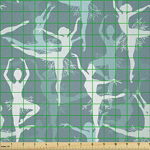 Image of Ambesonne Classic Fabric by The Yard, Dancing Silhouette of Ballerinas Woman Body Performing Dancers Modern Art Deco, Microfiber Fabric for Arts and Crafts Textiles & Decor, 1 Yard, Seafoam Teal